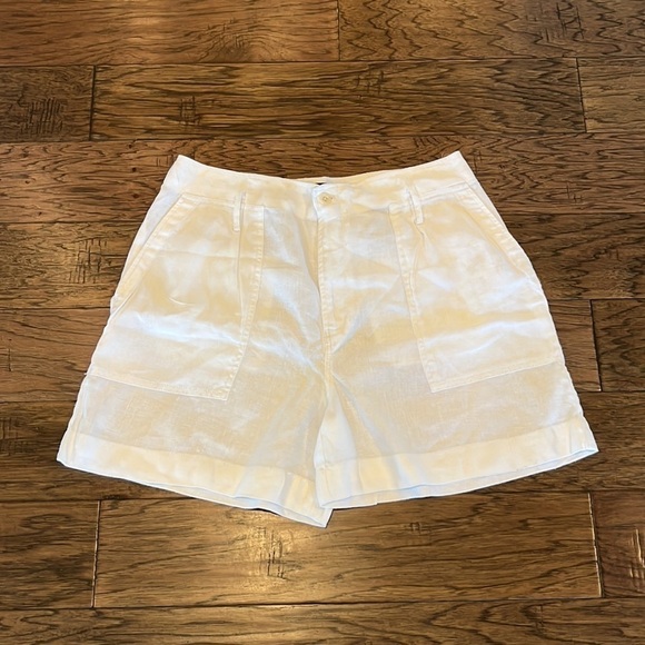 Lauren Ralph Lauren White Linen High Rise Shorts Size 10 - Picture 1 of 16